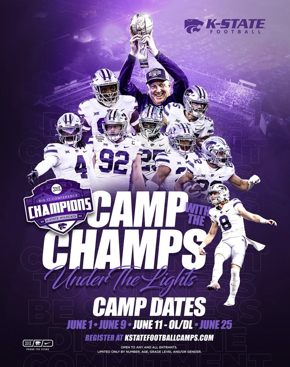 Thanks @KStateFB and @ChuckLillie for another camp invite!! 
@CoachKli @CoachAnderson15 @coachstanard @ckleincat7 @spedbraet
 @CoachBufordJ @KStateRecruits @JesuitTigers_FB
@TheUCReport 
@RWrightRivals 
#PoundtheStone