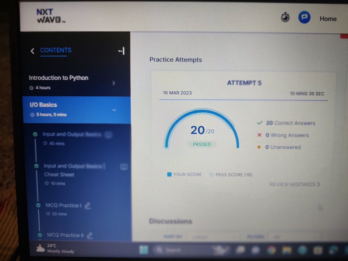 VasanthYenimir4's tweet image. #nxtwave #45day
Hello everyone after 4 attempts I completed the my #Typeconversion MCQ 1 #ccbp #ccbpian
#nxtwaveteam #rahulattuluri
#ccbpacademy #sashankgujjula