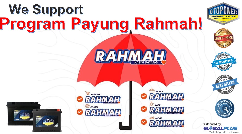 We supporting the Payung Rahmah programme by providing Jualan Murah Rahmah! With quality and affordable car battery Otopower, we keep it as the lowest price car battery and still with high performance.

#GlobalPlus #otopower #carbattery #payungrahmah #jualanmurah