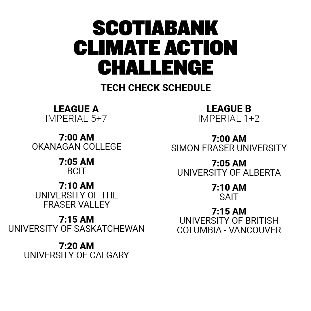 Enactus_Canada's tweet photo. IT'S THE FINAL COUNTDOWN! Here are the league pairings for tomorrow's @scotiabank Climate Action Challenge and the @TD_Canada Entrepreneurship Challenge! #EnactusRegionals https://t.co/BDDV4RVYPS