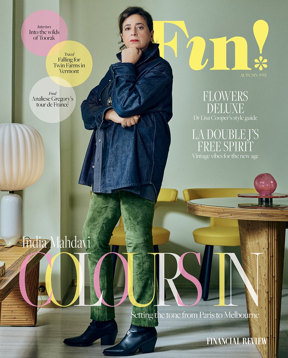 The autumn issue of Fin Magazine, with designer India Mahdavi on the cover, is out today inside the @FinancialReview. Also in this issue: Chef Analiese Gregory, floral artist Lisa Cooper, La Double J, So-Le Studio and more. 📸 Antoine Doyen 📰 Stephen Todd