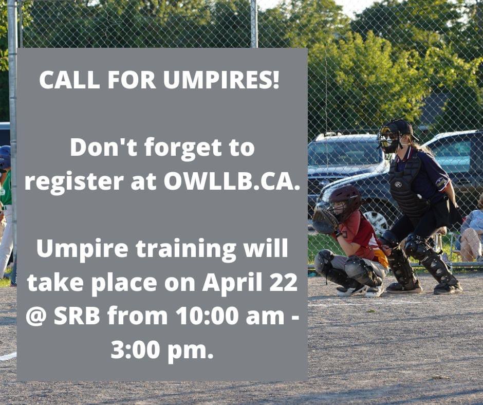 OWLLD2's tweet photo. Umpires with more than three years experience are welcome to attend training.
You must register prior to attending the training. Umpire training counts towards high school volunteer hours.
#Ottawa #Baseball #LittleLeague #OWLL #OWLLTwins https://t.co/FAP4aXhpAG