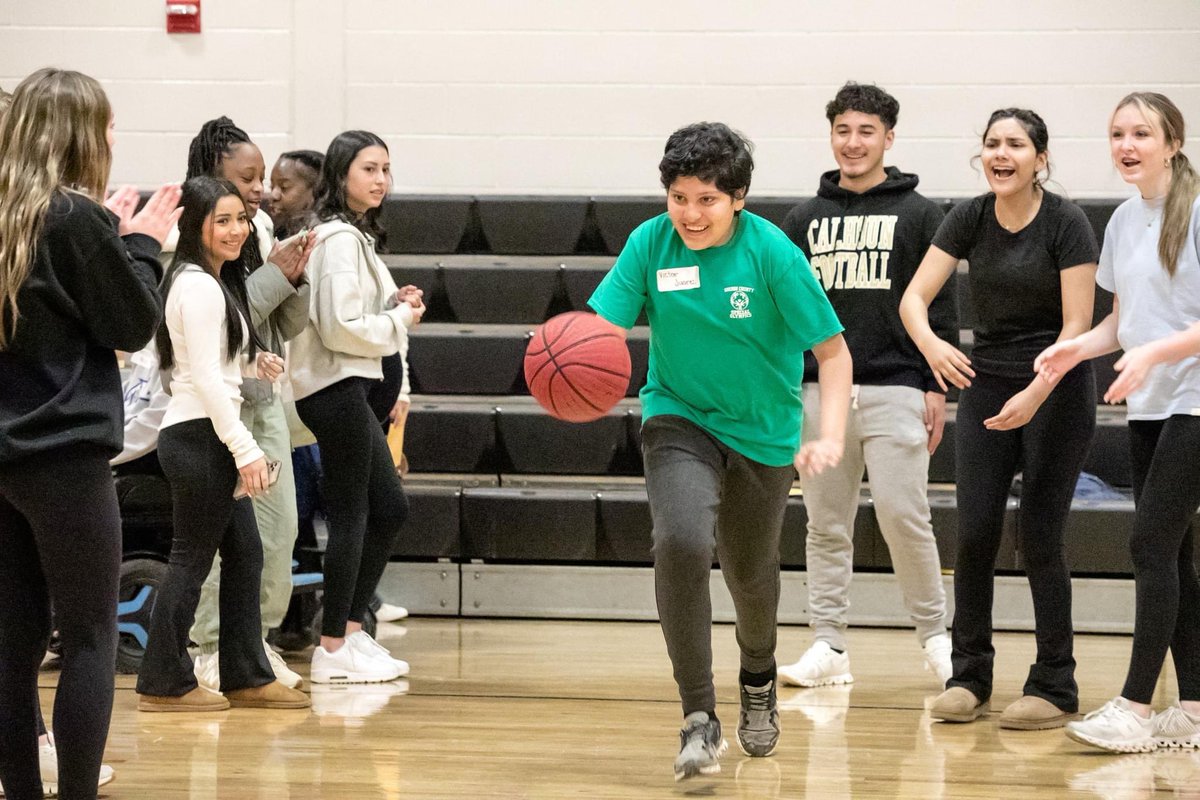 CalhounSchools's tweet photo. Today's 2023 Calhoun Gordon County Special Olympics Basketball event was held at CHS for a friendly competition as these athletes practiced shooting, dribbling, and other basketball event. #encourage #empower #respect https://t.co/XE96XOyMCl