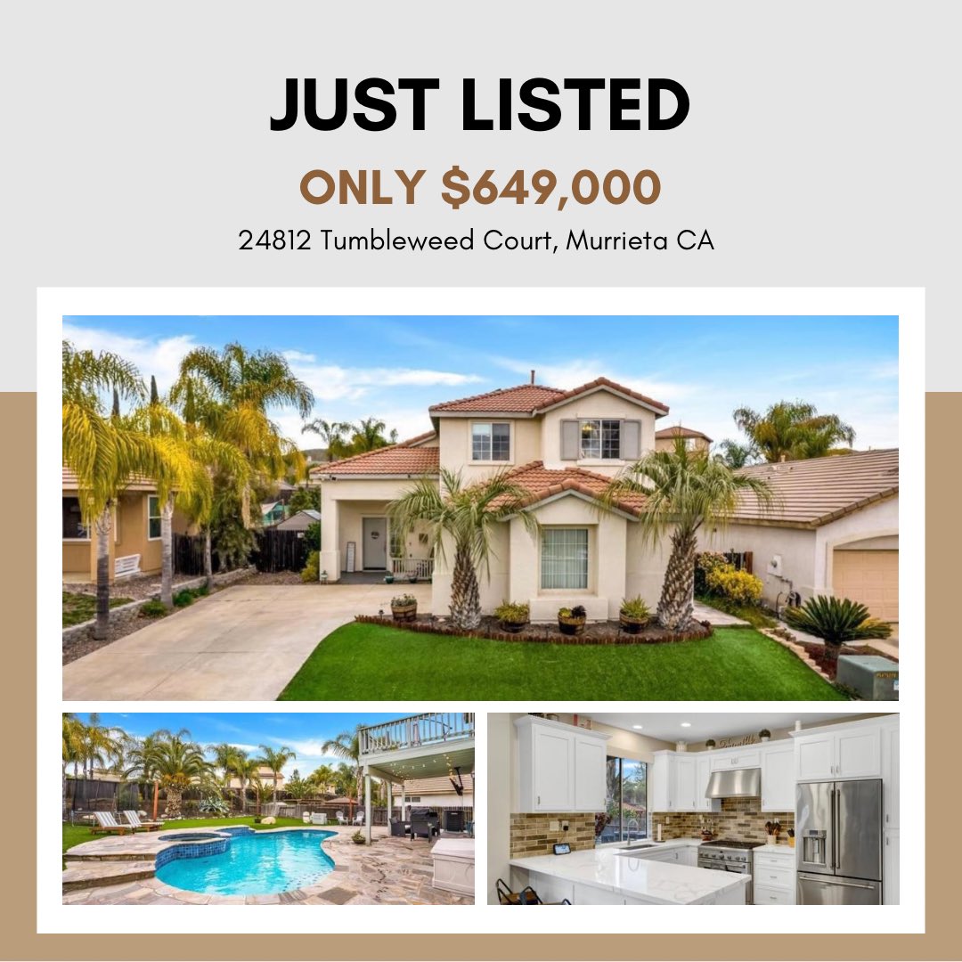 haleypriebe's tweet photo. My new listing in Murrieta, CA 

Beautiful 3 bed/ 2.5 with resort style back yard, commercial style appliances, walk in pantry and patio deck off master with privacy shades! 

Let me know if you interested or looking to buy/ sell a home 🏠 https://t.co/M88dB5LGZX