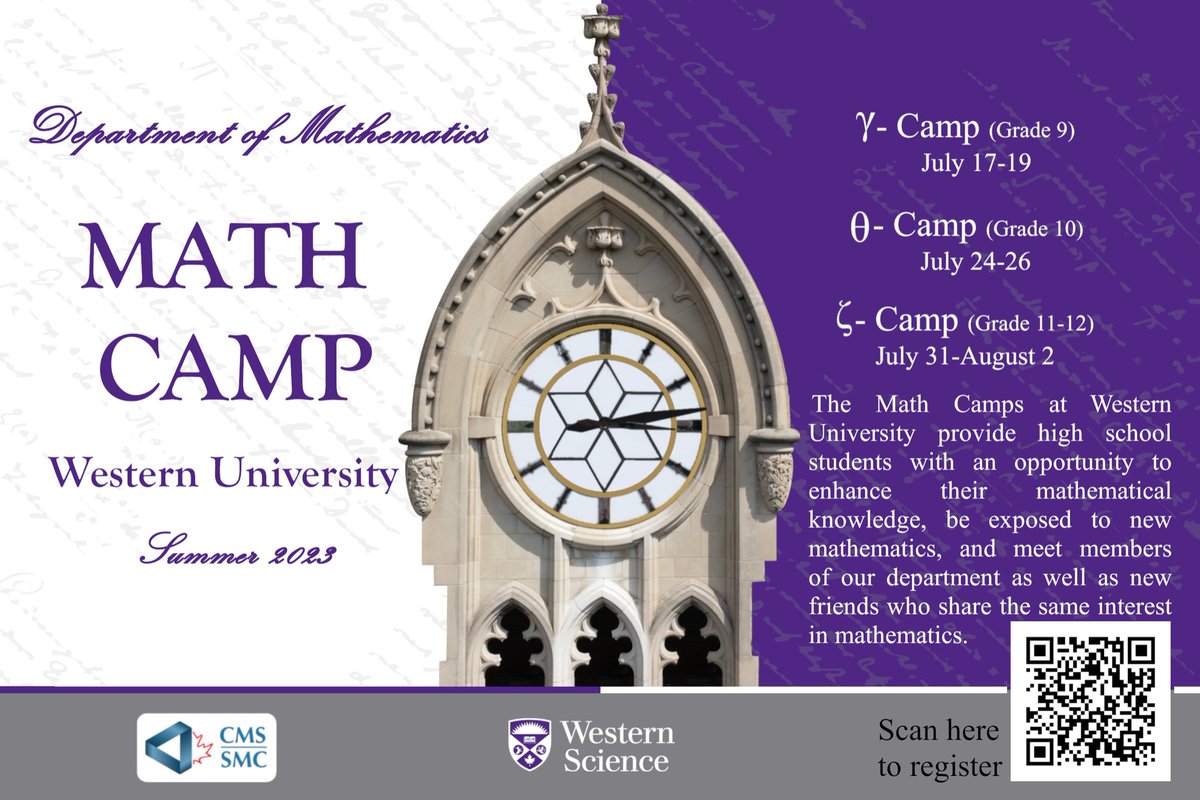 Western Math (@westernumath) on Twitter photo Registration of <a href="/canmathsociety/">Canadian Mathematical Society</a> Math Camps at <a href="/WesternU/">Western University</a> is now open. We will be hosting three day camps for high school students in different grades this summer. For more information visit math.uwo.ca/outreach/math_…
<a href="/westernuScience/">Western Science</a> #math-camp #math Registration of <a href="/canmathsociety/">Canadian Mathematical Society</a> Math Camps at <a href="/WesternU/">Western University</a> is now open. We will be hosting three day camps for high school students in different grades this summer. For more information visit math.uwo.ca/outreach/math_…
<a href="/westernuScience/">Western Science</a> #math-camp #math