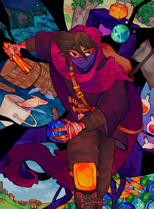 the drawing on the left (2021) was definitely a peak point in my art popularity &amp; style developmentand the illumina piece on the right (2023) is the culmination of what i've managed to achieve in my artstyle ever since i started posting almost 3 years ago :]  