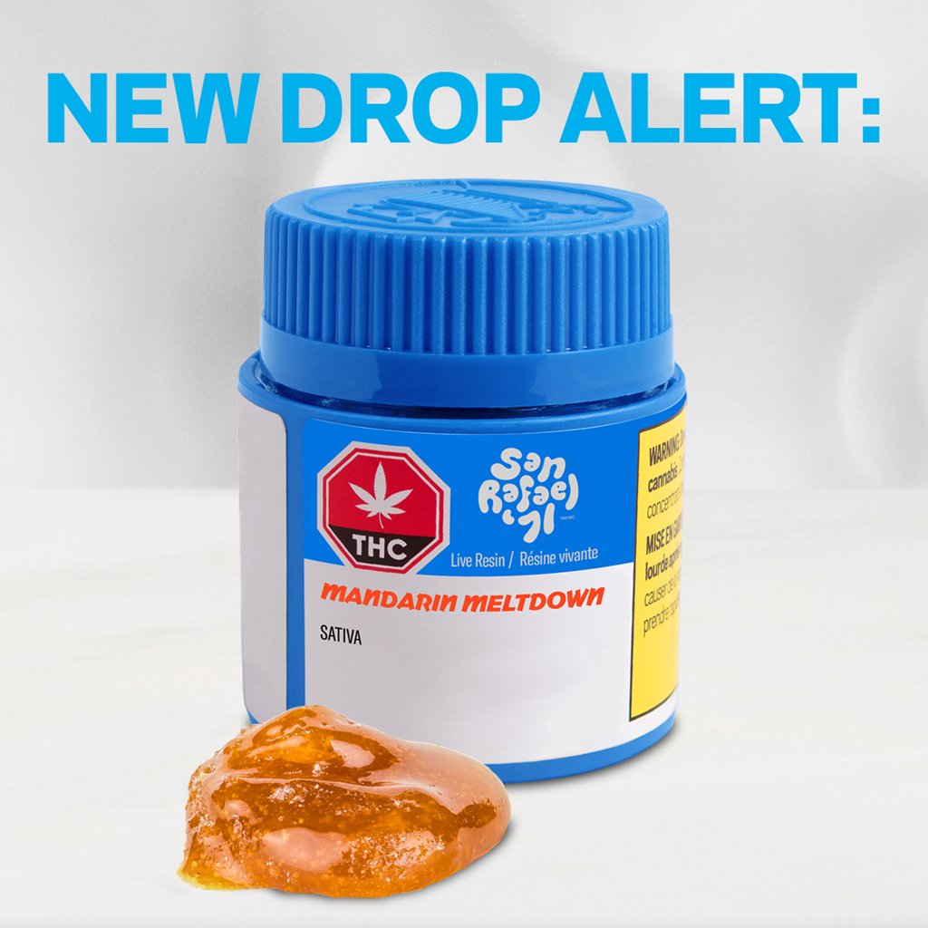 We’re happy to introduce Mandarin Meltdown from San Rafael ‘71! Different from our other live resin products, Mandarin Meltdown contains mild CBD levels with a 1:5 ratio of CBD to THC.