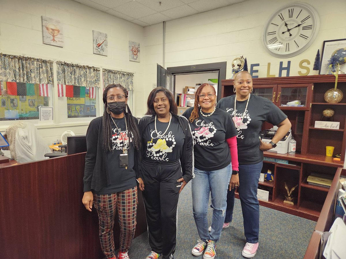 KindraTukes's tweet photo. Celebrating the women of ELHS today with our "chucks and pearls" #HERstory #WomensHistoryMonth @ELHS_HCS @DrKeshaJones1 @RWilliams_EDS @ELHSIPLL @iamelishamyra @FCulverson @FifiHarris5 @RiceZabra https://t.co/sgGXqctKWc