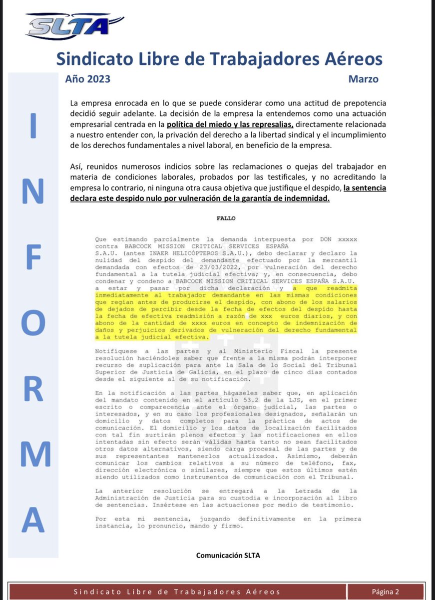 sindicato_SLTA's tweet image. #AVINCIS antigua #BABCOCK obligada a readmitir a un trabajador por despido NULO. #AvincisStrike #AvincisEnHuelga @AncalaPartners