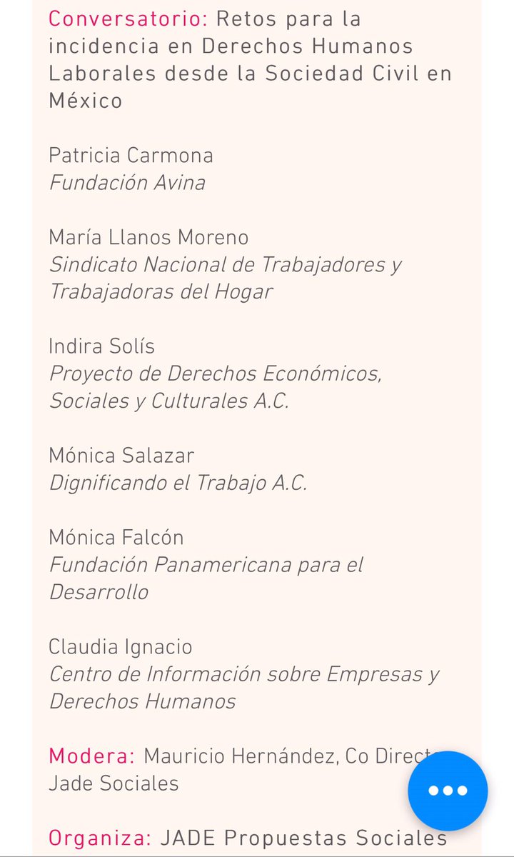 JadeSociales's tweet photo. ¡Les esperamos mañana! Conversatorio Derechos Humanos Laborales, 10.30am, Seminario @somoslid https://t.co/owKEJiTpsD