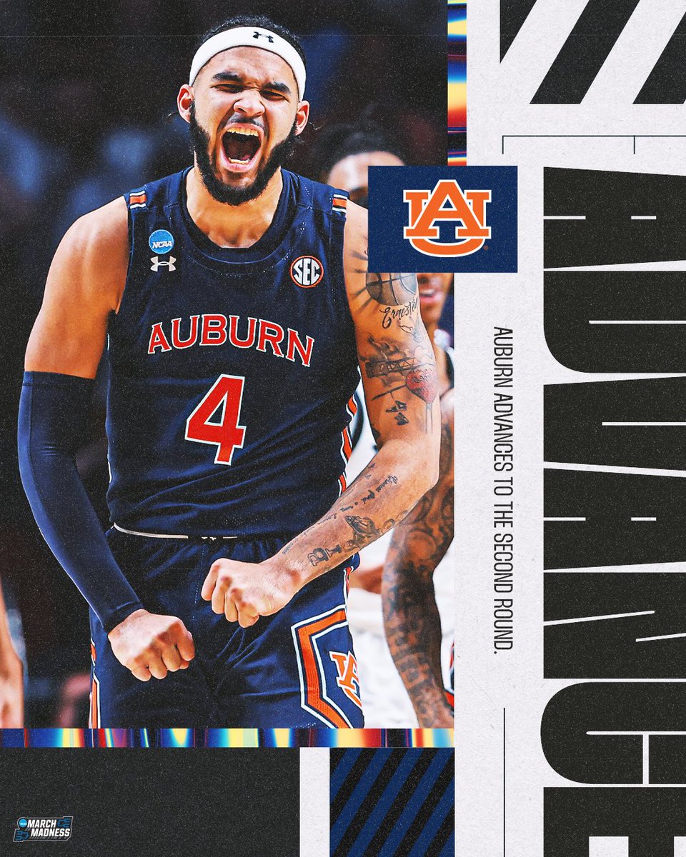 MarchMadnessMBB's tweet photo. (9) AUBURN KEEPS DANCING 🕺

Auburn wins against (8) Iowa 83-75 to move on to the second round! 🐅 https://t.co/SeVyUawUwo