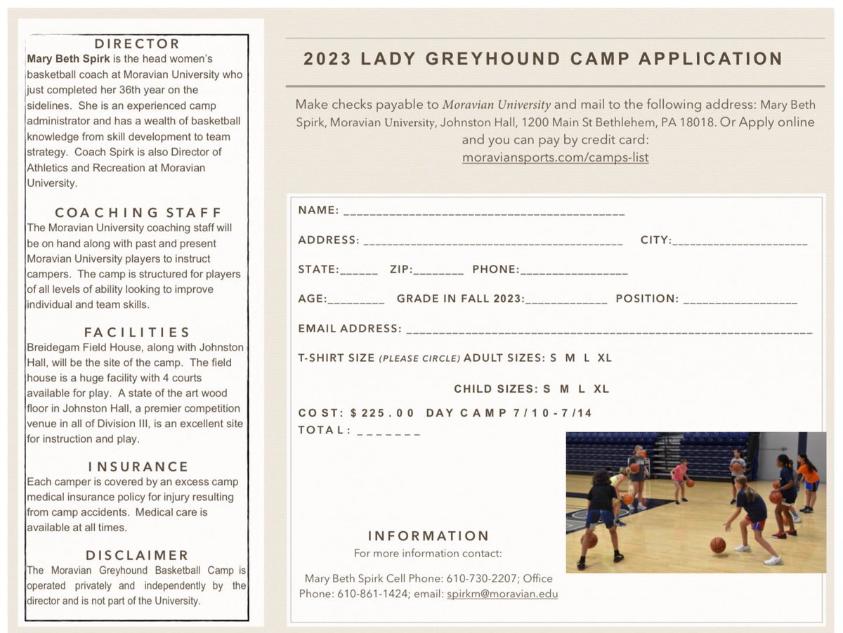 MoravianWBB's tweet photo. Our basketball camp for girls ages 6-13 will be July 10th-14th. We hope to see you this summer. Link in bio to register. #nextgeneration #improveyourgame #campisfun https://t.co/UvpwKsm4AD