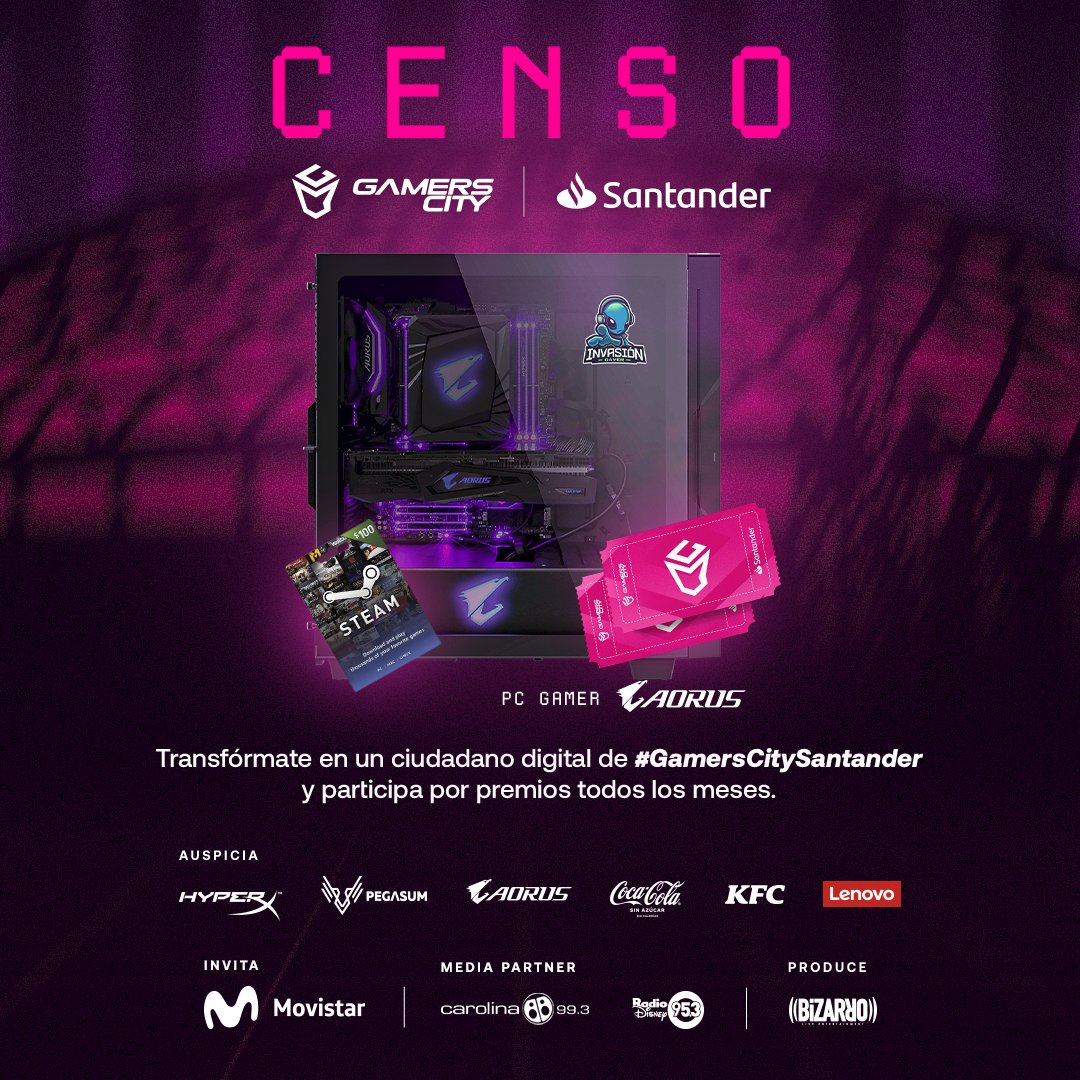 Gamers City (@gamerscitycl) on Twitter photo ¡Aorus sobrecarga la segunda ronda de premios del censo gamer! ⚡
Los premios de marzo son un PC Gamer Aorus armado por <a href="/invasiongamercl/">Invasion Gamer</a>, una Steam Card por 100 USD y entradas para #GamersCitySantander.
🖥️ gleam.io/75Zni/censo-ga…
* Debes seguir a <a href="/AORUSLATAM/">AORUS LATAM</a> para participar. ¡Aorus sobrecarga la segunda ronda de premios del censo gamer! ⚡
Los premios de marzo son un PC Gamer Aorus armado por <a href="/invasiongamercl/">Invasion Gamer</a>, una Steam Card por 100 USD y entradas para #GamersCitySantander.
🖥️ gleam.io/75Zni/censo-ga…
* Debes seguir a <a href="/AORUSLATAM/">AORUS LATAM</a> para participar.