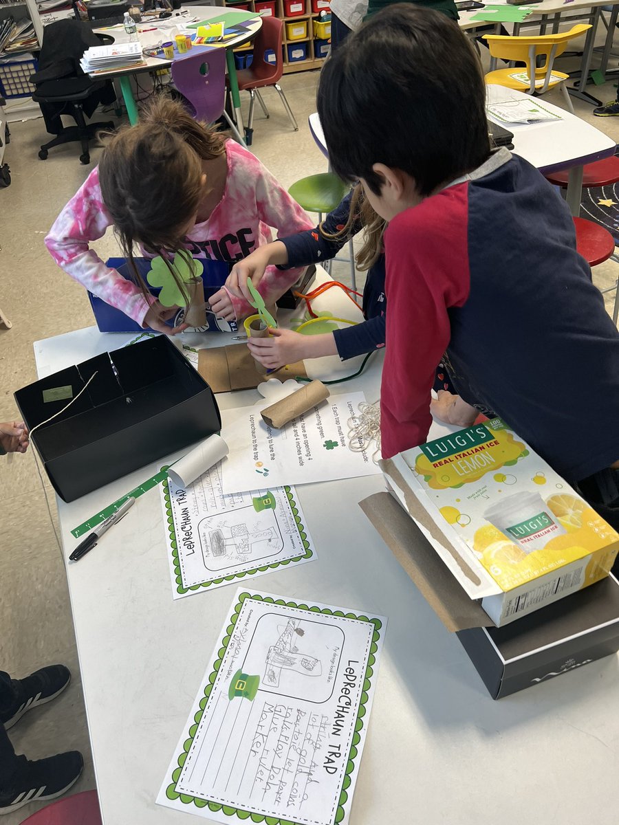 Ms_Carbain's tweet photo. Learners designed and built traps in teams to hopefully catch the leprechaun! They followed the necessary criteria to make sure their traps were good to go! @Jfteach27 @Hampton_Street #MineolaProud https://t.co/sZiMtjsi9w
