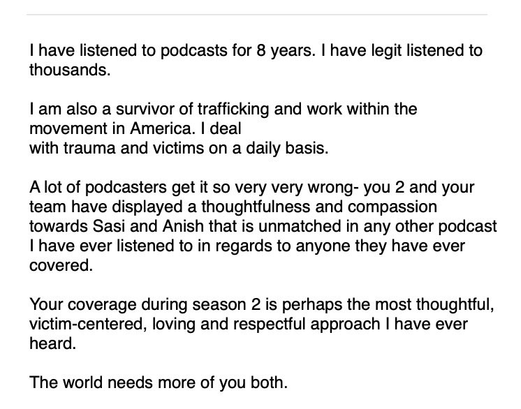 benadair's tweet image. When I worked in public radio, we used to say every positive note from a listener was worth 100 negative ones. Well this note came in today about Strangeland and it just makes me feel so honored to be able to tell these stories @tinkuray @Betsy1Shepherd @EPfox @audiochuck