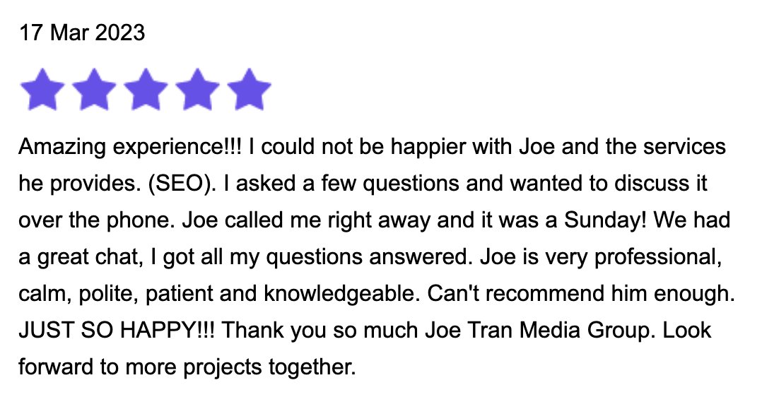 joetranmedia's tweet photo. Thanks to all who choose us for their digital marketing and design needs. It is always a pleasure to provide a delightful experience for our clients! Blessed to have served 213 clients so far and have received 70+ 5 star reviews. We sincerely appreciate all of you! https://t.co/eciRVYfwT3