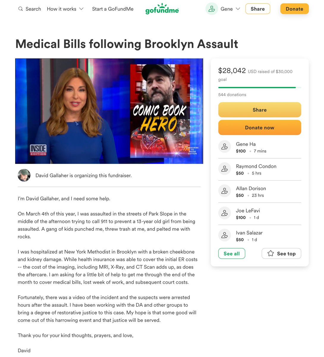 GeneHa's tweet photo. If you believe in superheroes let’s help comics writer @DavidGallaher:  in 2022 he stepped up to stop a daylight assault on a 13 yr old girl.  https://t.co/CThPmJd04N Still paying medical bills for broken cheekbone, ruptured kidney + Jan 2023 reinfection. Give if you can, and RT! https://t.co/vVEqjPWkSp