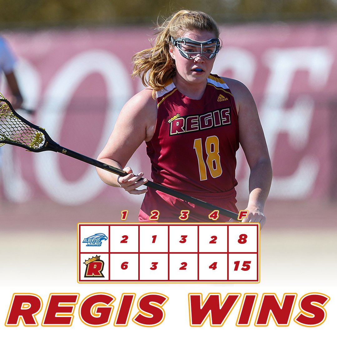 REGIS WINS!!! <a href="/RegisWLAX/">Regis College WLAX</a> defeats Albertus Magnus in the home opener to improve to 2-1 on the season! #RoarPride 

Recap: goregispride.com/sports/wlax/20…