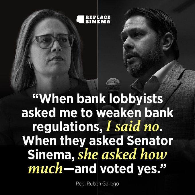 'Kyrsten Sinema's name is all over the Silicon Valley Bank collapse. The Arizona senator helped pass bank deregulation seen as a culprit behind SVB's downfall, and she has accepted thousands of dollars from the bank's PAC.'
--#ReidOutBlog