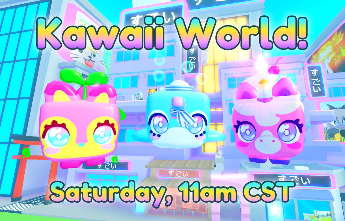 😸 CUTEST WORLD EVER?! 🌸 🎉 To celebrate, we're giving away 10 HUGE Kawaii Cats on Saturday @ 11am CST! 💖 Like & comment your Roblox username! #PetSimulatorX