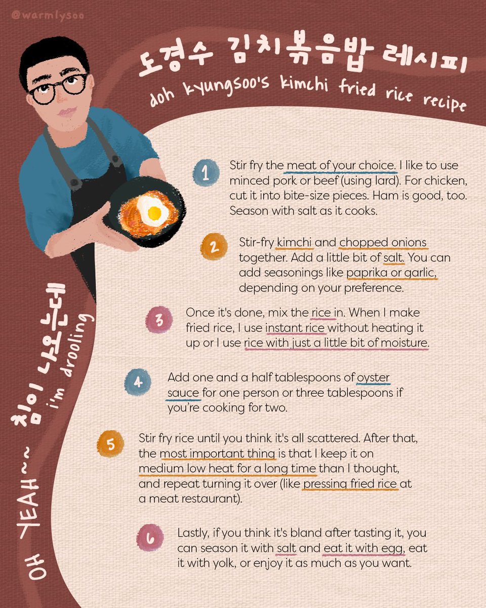 warmlysoo's tweet photo. 230316 kyungsoo’s kimchi fried rice recipe 🧑‍🍳
#도경수 김치볶음밥 레시피 https://t.co/QQus6lm6dR