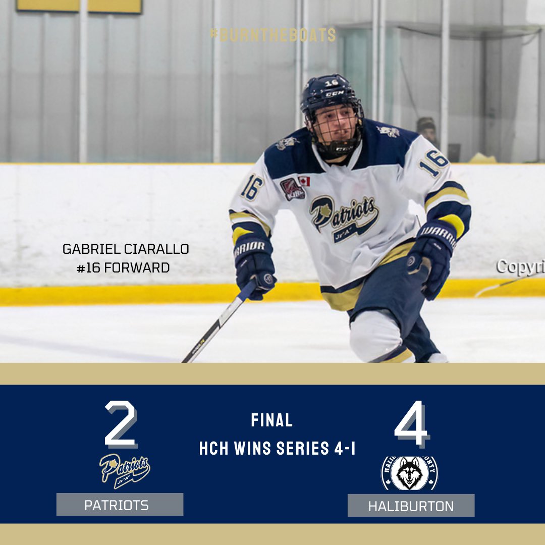 🚨Final Score 

 Haliburton 4 - 2 Pats 🐺

 HCH wins series 4-1

#BurnTheBoats #patsnation #torontopatriots #ojhl #jra
