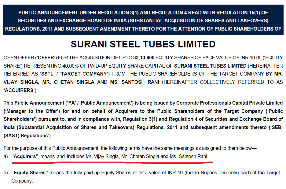 Maaachaaa69's tweet photo. #SURANI STEEL OPEN OFFER at Rs 44 which is 18% higher than CMP https://t.co/rFV6yLHky2