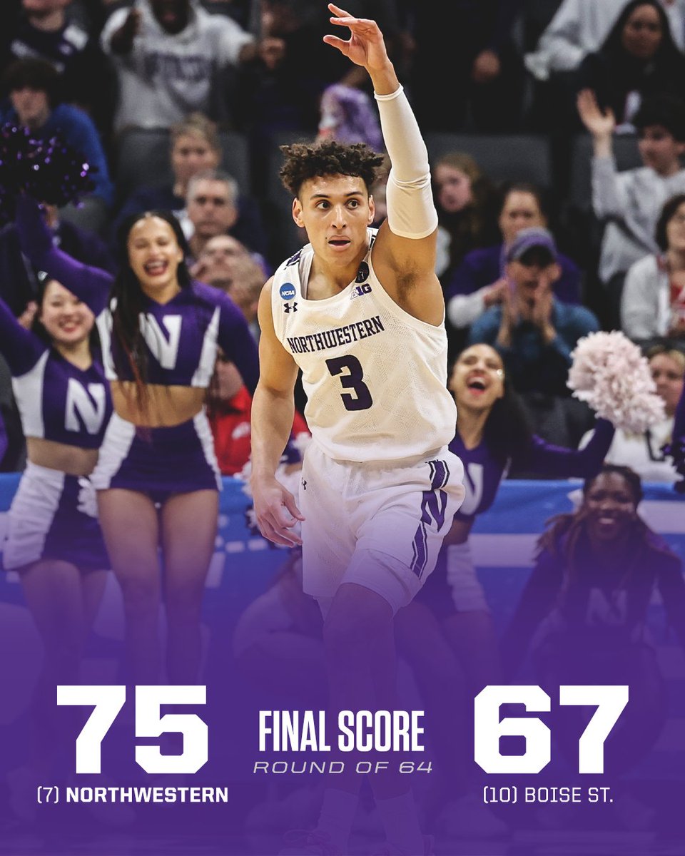 Northwestern gets its second-ever NCAA men's tournament victory and moves on to the Round of 32 😼