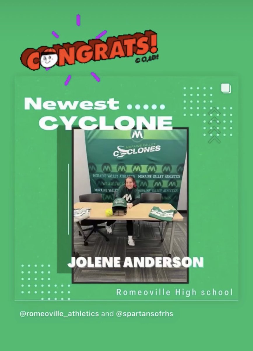 SpartansBooster's tweet photo. Congratulations to Jolene Anderson on her official signing day at RHS. Jolene will continue her academic and softball career at Moraine Valley! #RHS #romeovillespartan #futurecyclone 💙🥎🧡 https://t.co/BeuDnoSDgS