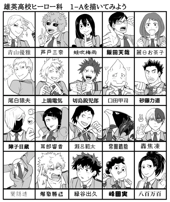 雄英高校ヒーロー科1-Aを描いてみようの段!!!最後までめちゃくちゃ楽しく描けた みんな𝓛𝓞𝓥𝓔だよ 
