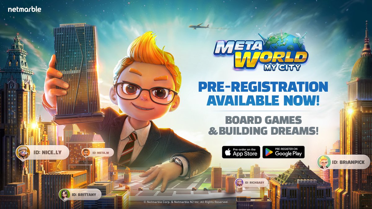 MetaWorld_MC's tweet image. 🌍 Meta World: My City 🌍

Secure your spot in [Meta World: My City] by pre-registering now!

Join our pre-registration events now! 💌

💝 Pre-registration Link 💝
[metaworld-mycity.netmarble.com]

📌 Official Site: discord.gg/metaworldmycity

#MetaWorldMyCity #MetaWorld