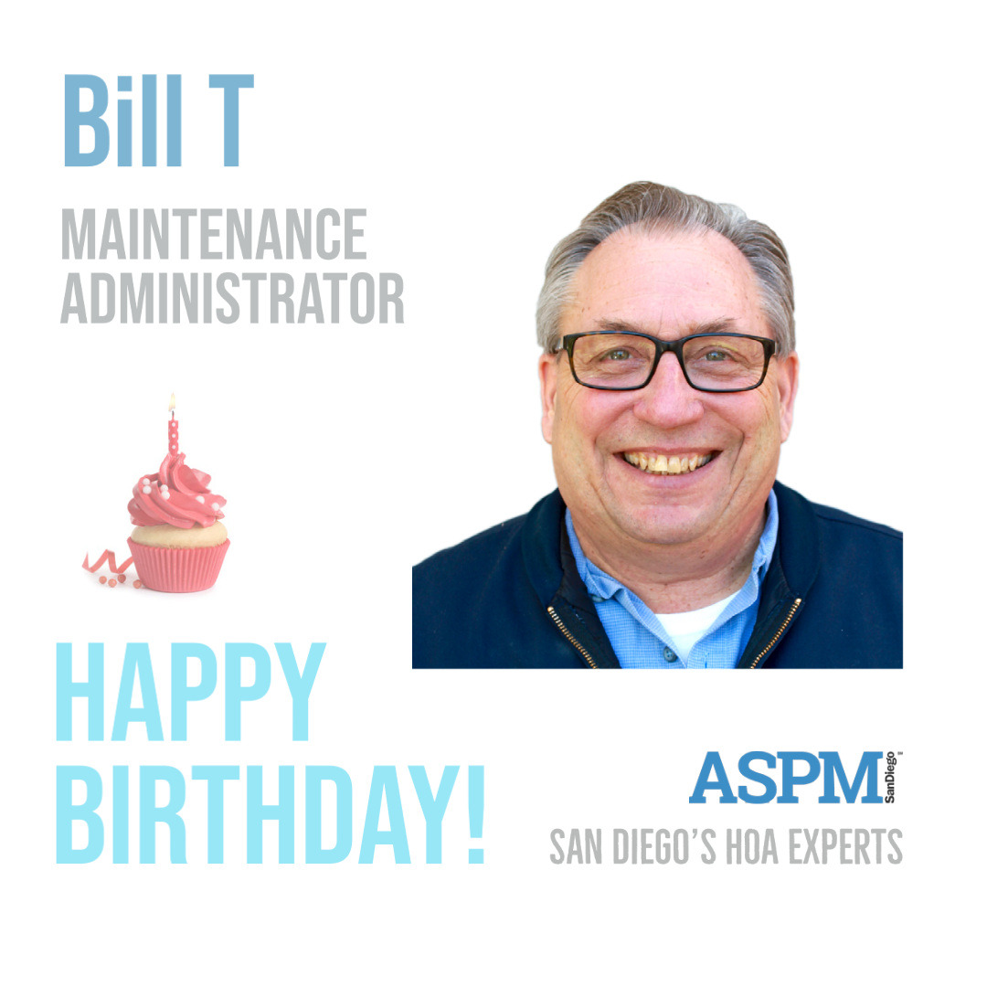 ASPMSanDiego's tweet photo. Happiest Birthday wishes to our Maintenance Administrator Bill T from the #aspmteam for helping to keep the Maintenance Division running smoothly 💥   
 
#happybirthday #birthdaywishes #assetmanagement #propertymanagement #propertymanagementsandiego #hoamanagementsandiego https://t.co/2pxYwC983k