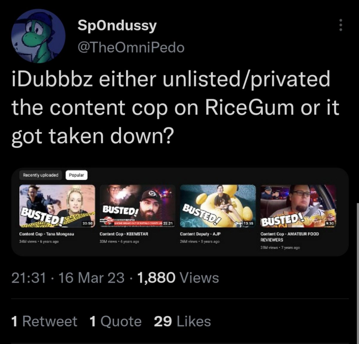 Saammuel on Twitter "Idubbbz content cop on Ricegum has been taken