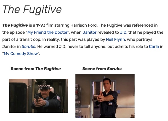 DavidVaughanSF's tweet photo. Love the expanded Harrison Ford/Neil Flynn, Indiana Jones/Janitor universe: Fugitive, Scrubs, Crystal Skull, Shrinking. https://t.co/q6LgSnl9r1