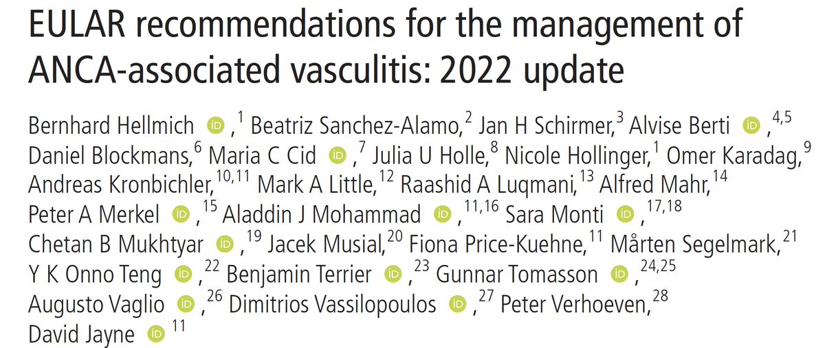 EULAR recommendations for the management of
ANCA-associated vasculitis: 2022 update
Published @ARD_BMJ 
ard.bmj.com/content/early/…
Congratulations Professor Bernhard Helmich et al.