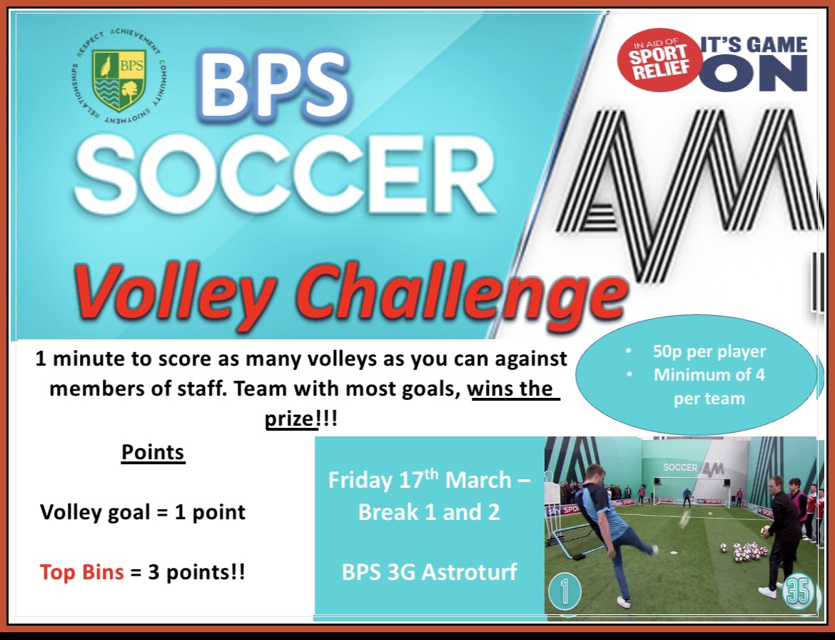 Sport_BPS's tweet photo. 🔴Don’t forget your 50p’s and £1’s for todays Comic Relief sport challenges! A great opportunity to raise money for a fantastic organisation whilst having fun🔴 https://t.co/Ml9l6TOYhO