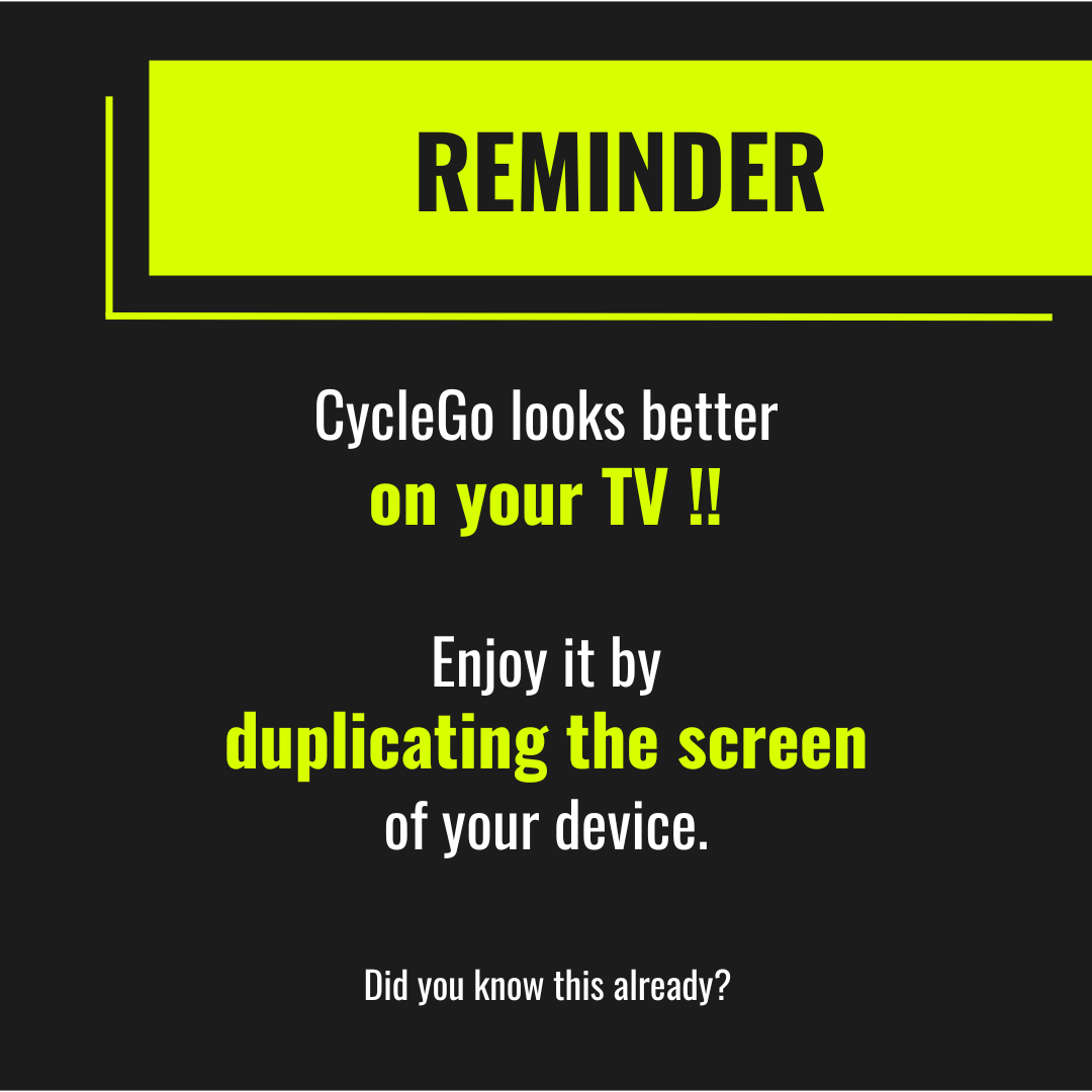 CycleGoApp's tweet image. ✨They say that bigger is better... 

Why watch it your phone screen when you can synch it with your TV and train BIG?

#cyclegoapp #cycletraining #trainingapp #WorkoutSession #FitnessApp #VirtualCycling #VirtualFitness #IndoorCycling #indoortraining #cyclingworkout #homegymlife