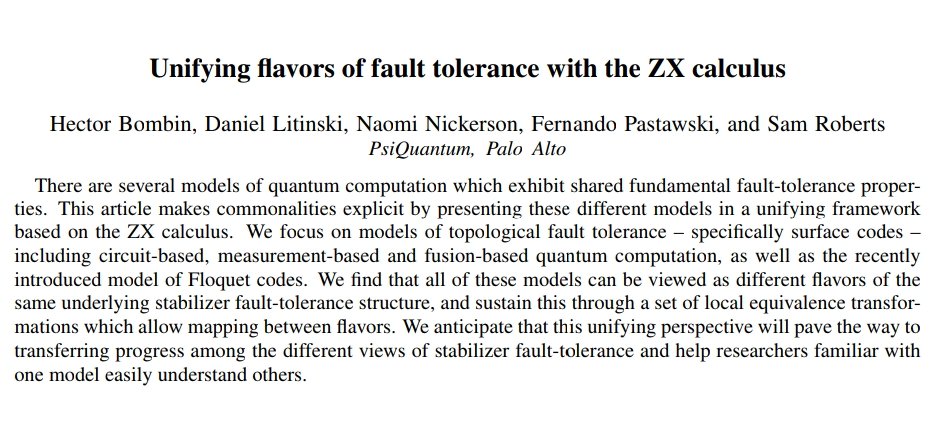 Today in QEC on the arXiv: more weekend reading from Bombin and co arxiv.org/abs/2303.08829 Using ZX calculus to unify different approaches to fault tolerance. Could this provide the new framework in which we design fault tolerant circuits?