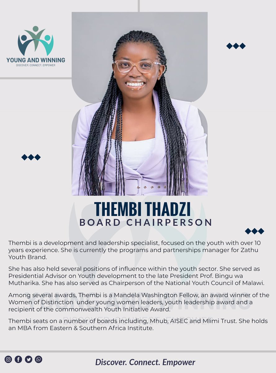 YAW_Org's tweet photo. Get to know more about our newly appointed Board Chairperson, Ms Thembi Thadzi. https://t.co/itxW1U6xS5