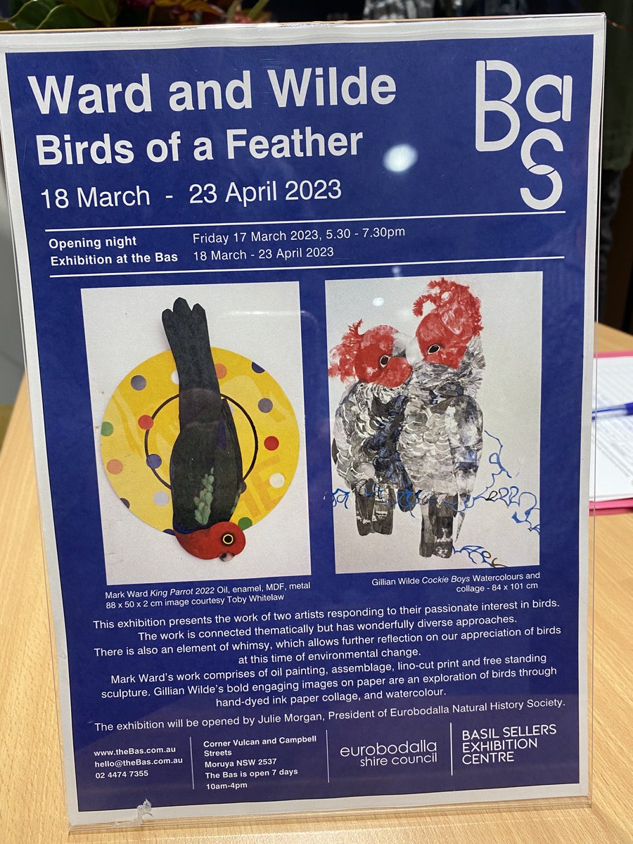 c_s_wallace's tweet photo. Big opening at #TheBas #Moruya tonight! #BirdsofaFeather #MarkWard #GillianWilde https://t.co/tgCynoraWI
