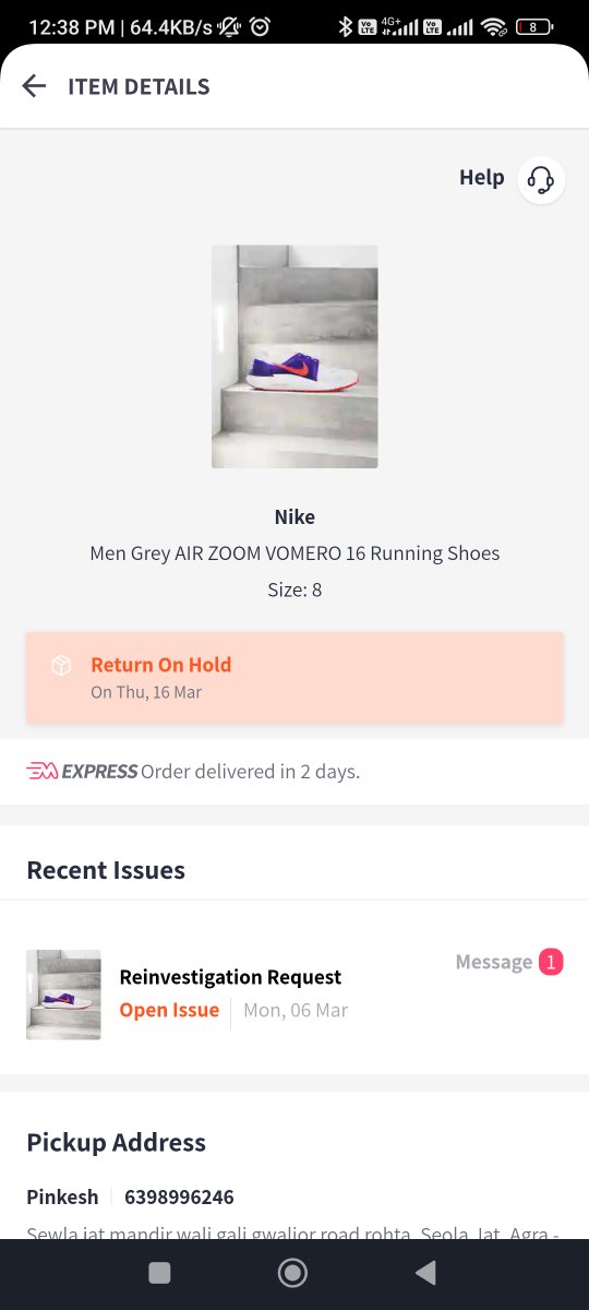 jaindd73738's tweet photo. @myntra cancel my return and close my complain asap Order ID # 1229572 11209737785401 https://t.co/RmNvIHdKJB