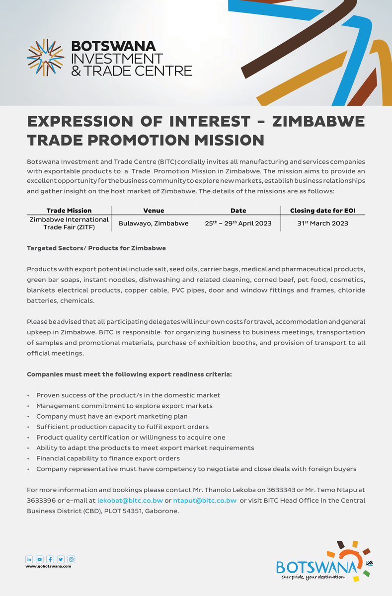 Africa Updates on Twitter "RT Go_Botswana BITC cordially invites all