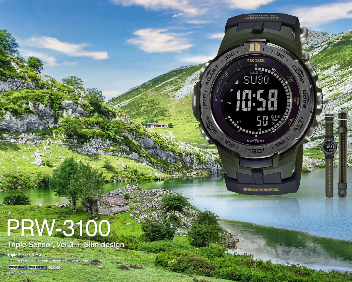 javyscasio's tweet photo. From the Triple Sensor Version 3 lineup of PROTREK watches for the serious outdoor adventurer comes new models with replaceable bands.
#javys #Protrek #TripleSensor #outdoor #adventure #Solar #RadioControl #replaceableband #outerwear #登山錶 #電波錶 #變換錶帶 #太陽能 #PRW3100G3 https://t.co/eWCXkALl9c
