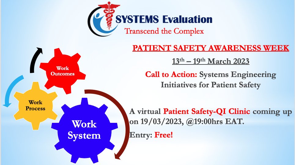 13th - 19th March is the global #PATIENTSAFETYAWARENESSWEEK

This year we remind you;

To go beyond looking at #PatientIncidents. #SafetyI

Look at the many cases where things go right and understand how that happens. #SafetyII

Our virtual #PatientSafetyQIClinic coming up.