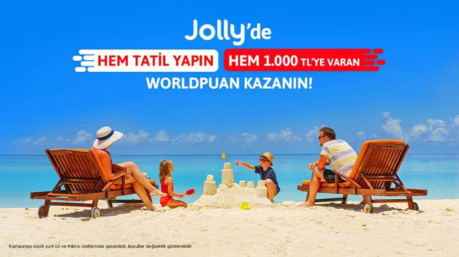 1-31 Mart tarihleri arasında Worldcard ile tek seferde yapılacak 7.500-12.499 TL arasındaki seçili Yurt İçi ve seçili Kıbrıs otelKerim’de 750 TL’ye varan,  12.500 TL ve üzeri seçili Yurt İçi ve seçili Kıbrıs otelLerinde ise 1.000 TL’ye varan WORLDPUAN hediye edilecektir.