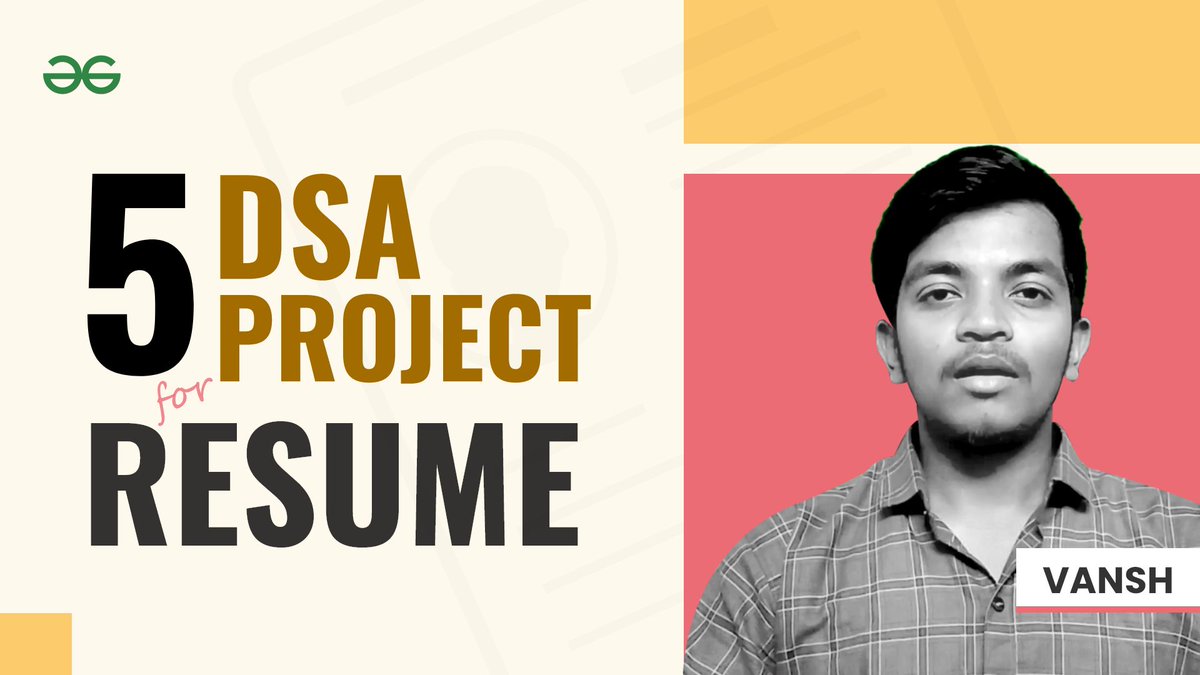 geeksforgeeks's tweet image. #DSA is and always will be the building block of programming. And having some good #DSAProjects is a must to make your #resume stand out.

Watch now and get some ideas: geeksforgeeks.org/videos/5-dsa-p…

#projectbuilding #learntocode #LearnDSA