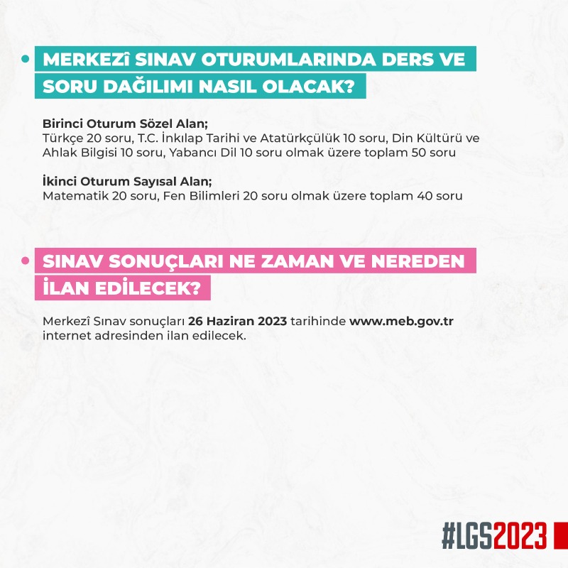 tcmeb's tweet photo. 4 Haziran’da Yapılacak LGS 2023 Merkezî Sınava İlişkin Soru ve Cevaplar

#LGS2023