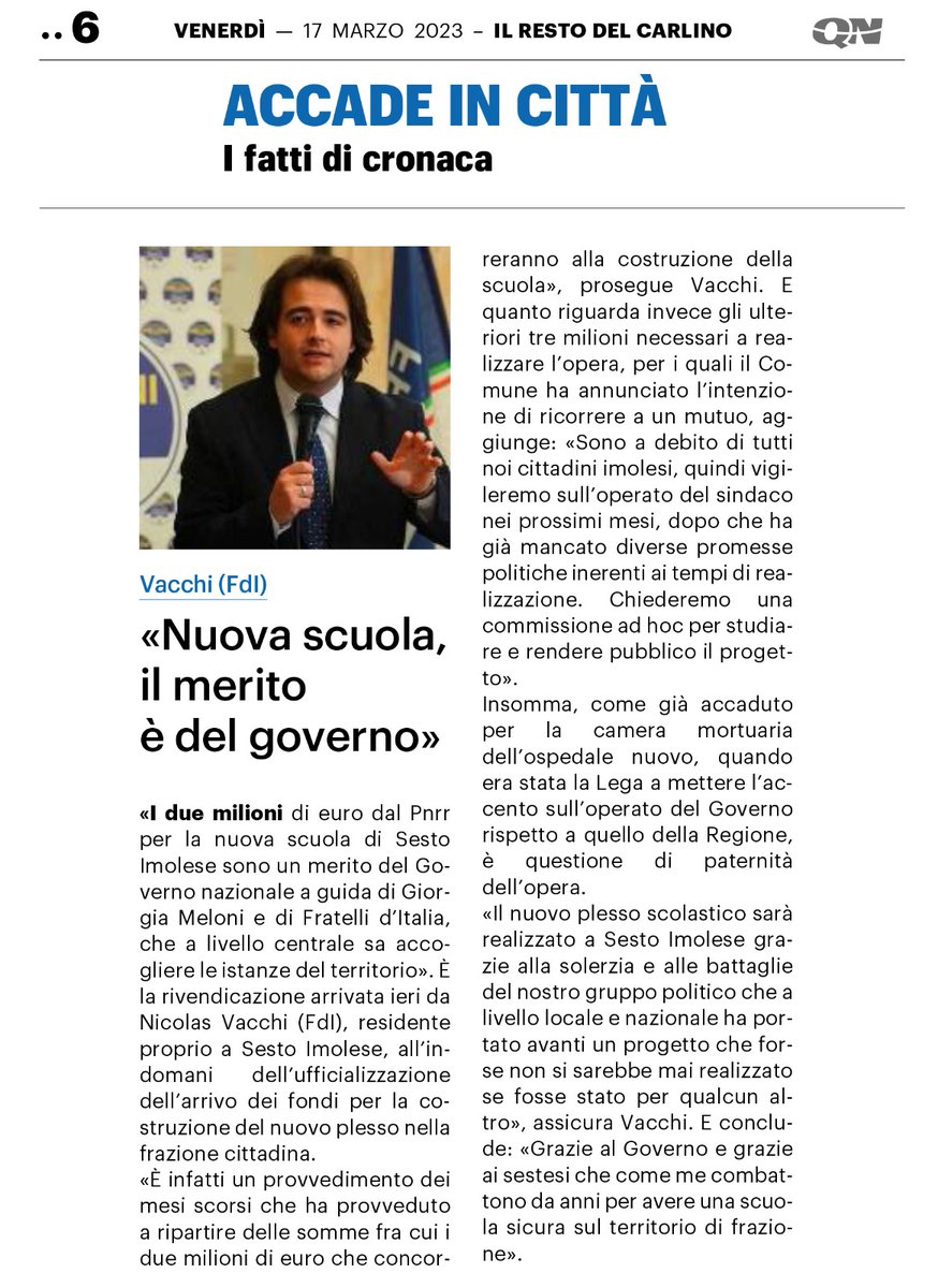 NicolasVacchi's tweet photo. Nuova scuola di Sesto Imolese, merito di Fratelli d'Italia e del Governo Meloni! 🇮🇹 https://t.co/LiaXKCBO3K