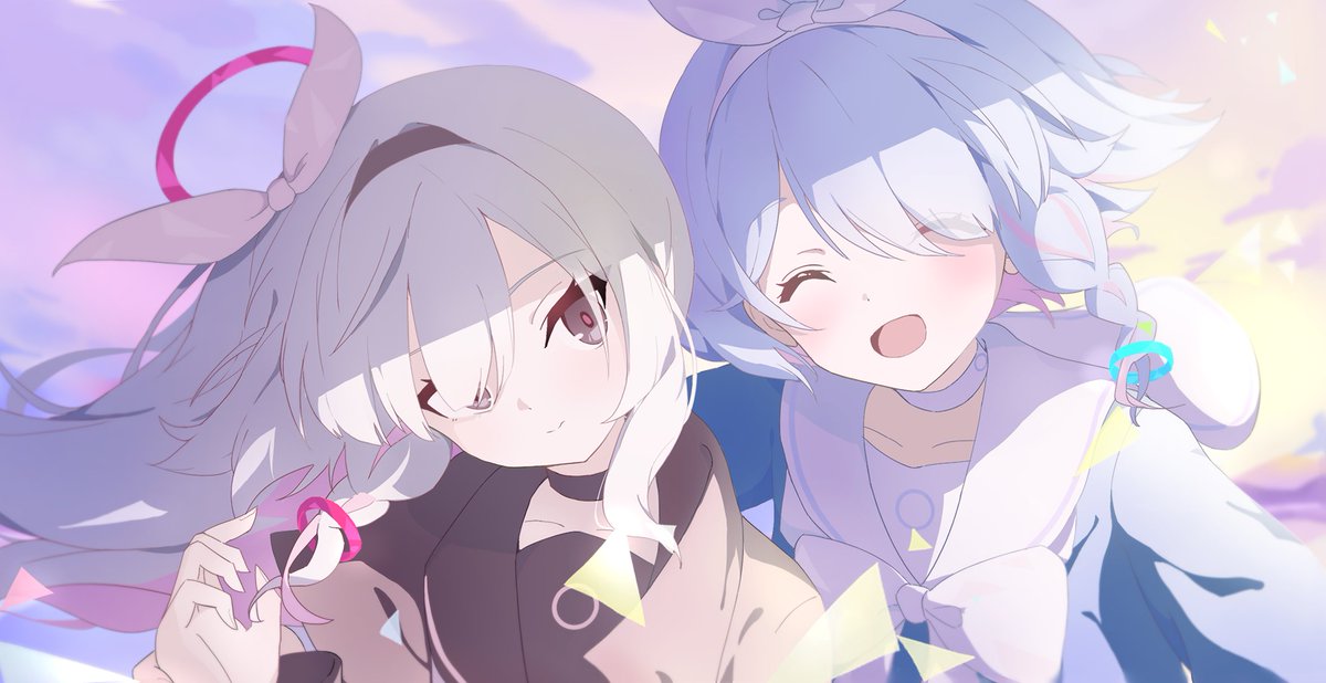 arona (blue archive) multiple girls 2girls hair over one eye sailor collar braid hairband smile  illustration images