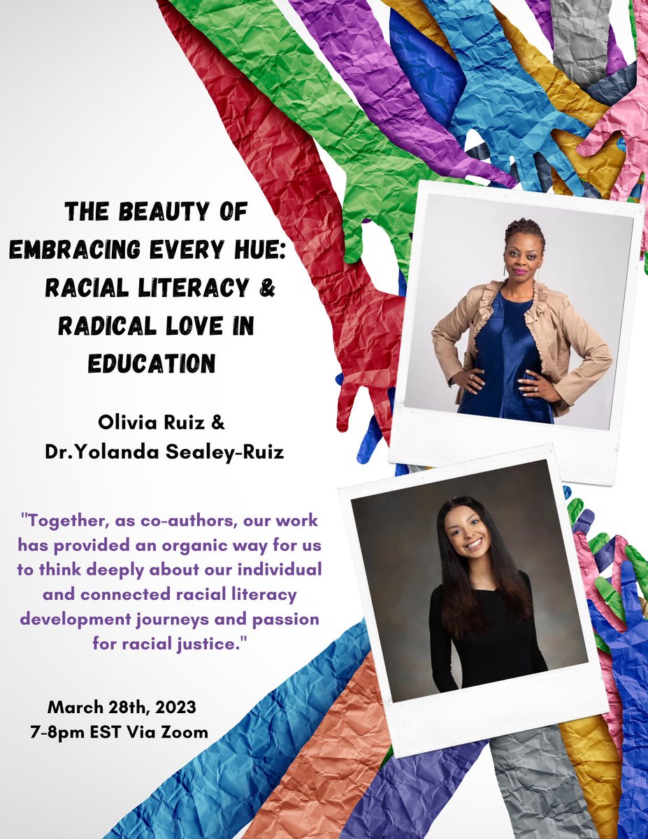 Excited about this 💕 Please join the NCTE ECEA &amp; NCTE ELATE - Graduate Strand for a free webinar on Racial Literacy Tuesday, March 28th at 7:00pm ET, featuring Olivia Ruiz and her mother (me) 😊

docs.google.com/forms/d/e/1FAI…